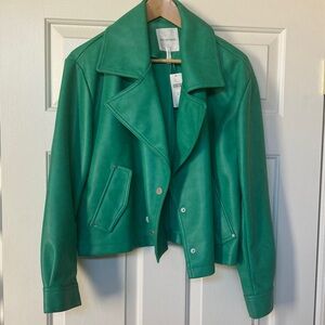 Avec Les Filles Faux Teal Leather Jacket from Anthropology